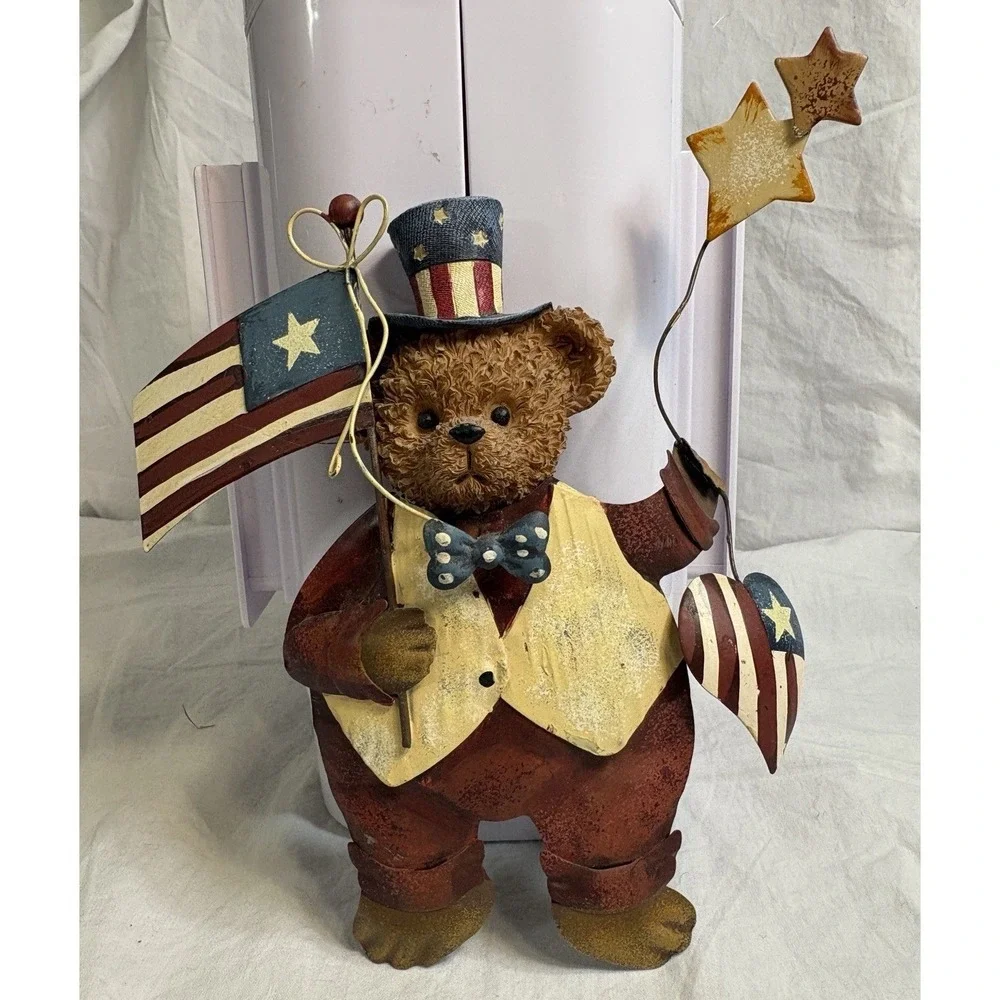 Patriotic Teddy Bear Wall Decor Set of 3 Americana Folk Art Stars Home Interiors